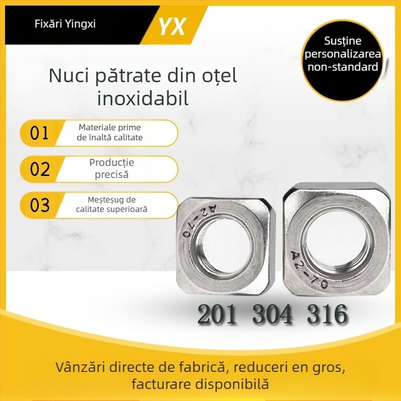 Piuliță pătrată de securitate din oțel inoxidabil 304, colțuri rotunjite, DIN557, profil subțire, A2-70