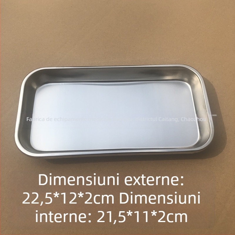 Tavă dentară din oțel inoxidabil, pătrată, pentru dezinfectarea instrumentelor; procesare personalizabilă; logo tipărit; etichetă privată licențiată