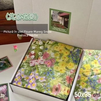 Hârtie pentru pictură în ulei – Stil Ins: Grădina Monet cu flori, 10 coli, Rezoluție imprimare 690×960, Greutate 17 g, Transparanță 5, Albire 3