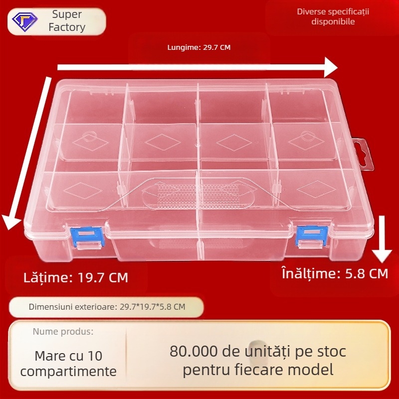 Cutie transparentă de depozitare, cu 10 compartimente, detașabilă, pentru organizarea autocolantelor și cardurilor, jucării LEGO și puzzle-uri