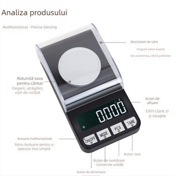 CX-188A Cântar electronic pentru bijuterii — precizie 0.001 g, gamă de măsurare 0.005–100 g, alimentare USB/AAA