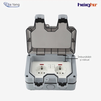 Priză dublă externă Schuko impermeabilă, cu întrerupător și LED indicator (Standard UE)