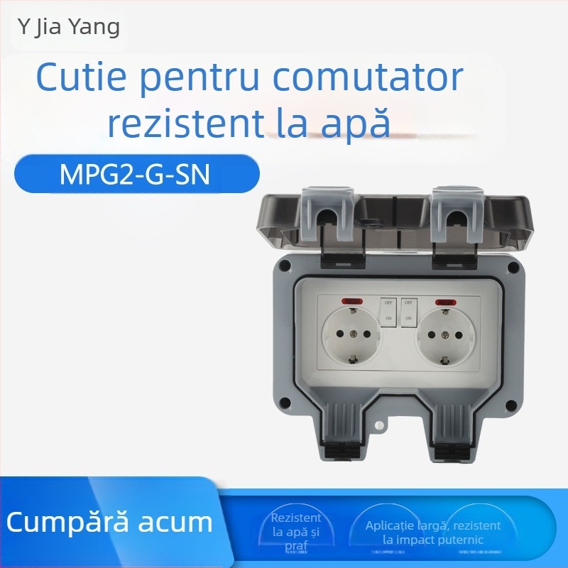 Priză dublă externă Schuko impermeabilă, cu întrerupător și LED indicator (Standard UE)