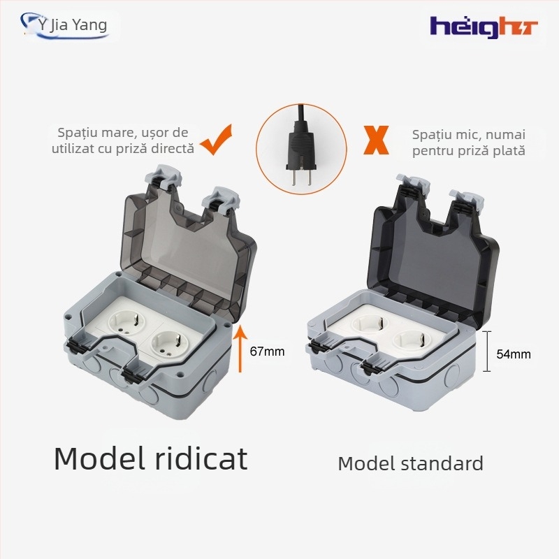 Priză dublă externă Schuko impermeabilă, cu întrerupător și LED indicator (Standard UE)