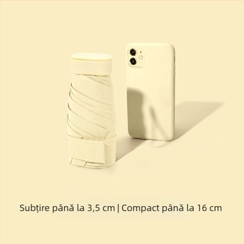 Umbrelă capsulă pentru femei, cadru cu 6 brațe, țesătură 210T, UPF >40, deschidere și închidere manuală, greutate 220 g