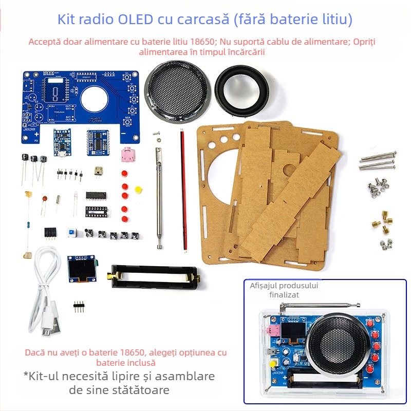 Kit de asamblare radio cu afișaj OLED – circuit FM reîncărcabil pentru proiecte DIY