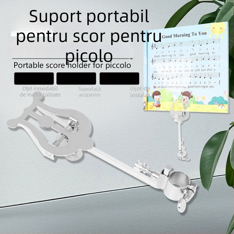Stativ pentru note pentru piccolo – portabil, cu manetă reglabilă, material: fier, model: ZJ-12, ambalaj: pungă OPP