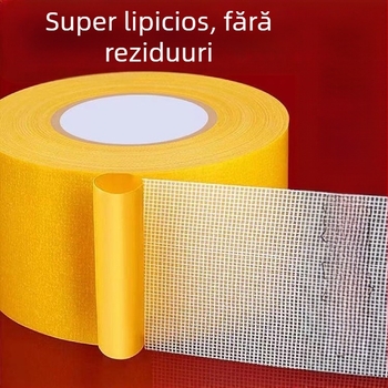 Bandă dublu adezivă din plasă, aderență înaltă, bază din pânză, pentru montaj pe perete, fără reziduuri
