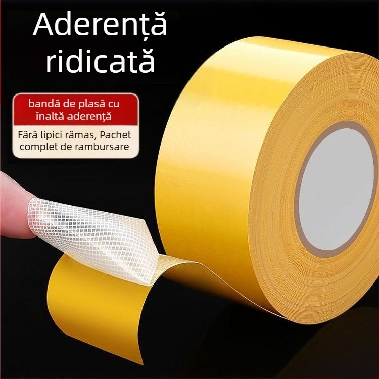 Bandă dublu adezivă din plasă, aderență înaltă, bază din pânză, pentru montaj pe perete, fără reziduuri