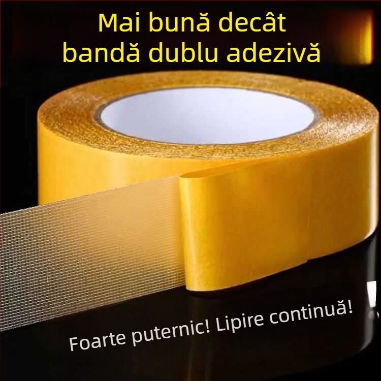 Bandă dublu adezivă din plasă, aderență înaltă, bază din pânză, pentru montaj pe perete, fără reziduuri