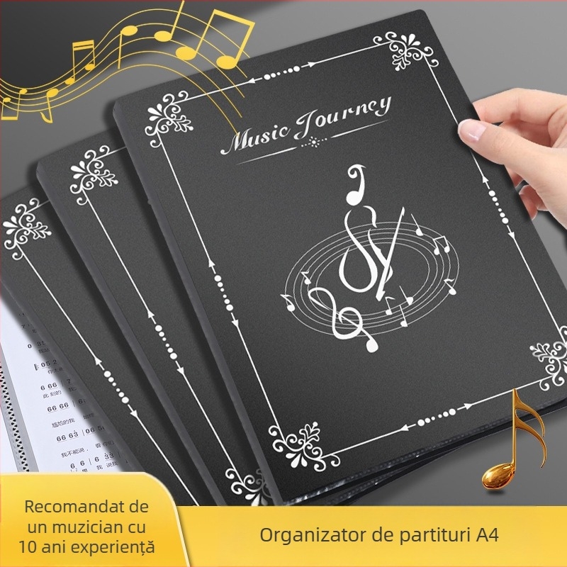 Dosar pentru partituri muzicale cu inserții transparente și husă impermeabilă pentru documente; hârtie acoperită, grosime 0,55 mm, 20/30/40 pagini