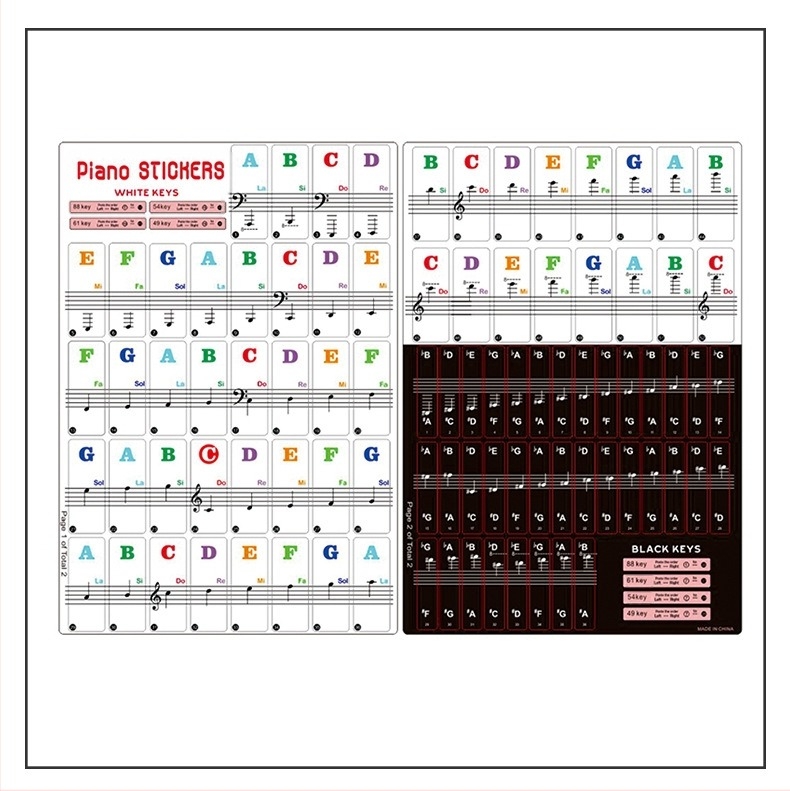 Autocolante pentru claviatură de pian (88/61/54/49 chei) • PVC • ambalaj în pungă perlata • accesorii pentru instrumente muzicale