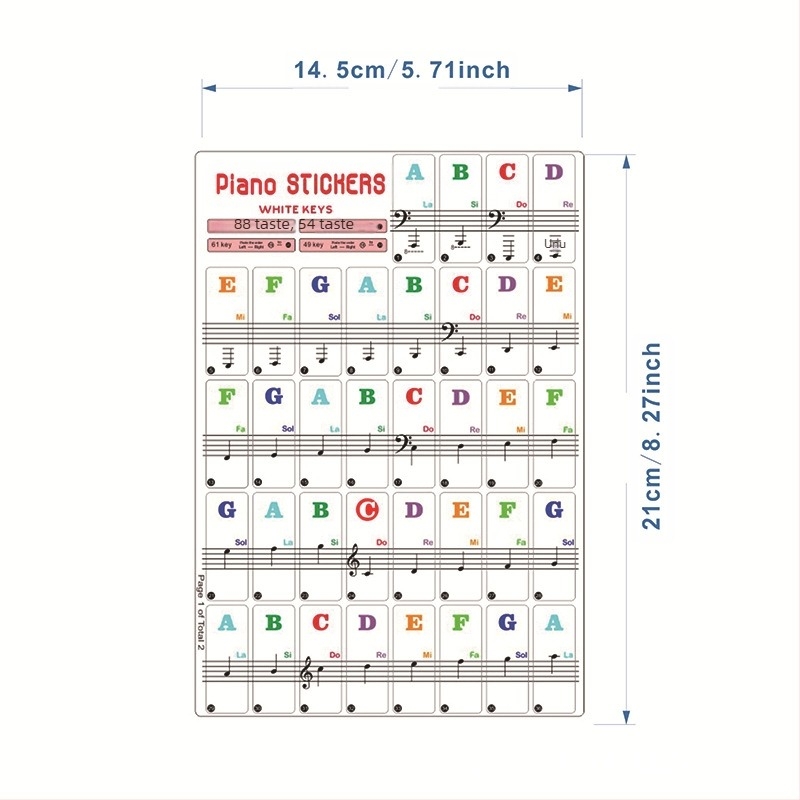 Autocolante pentru claviatură de pian (88/61/54/49 chei) • PVC • ambalaj în pungă perlata • accesorii pentru instrumente muzicale