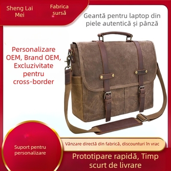 Geantă messenger retro din pânză pentru bărbați, impermeabilă, extensibilă, monocromă