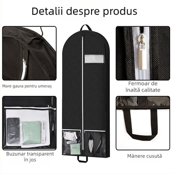 Sac pentru haine din material nețesut, cu două buzunare – respirabil, protecție împotriva prafului și umezelii, pentru călătorii și acasă