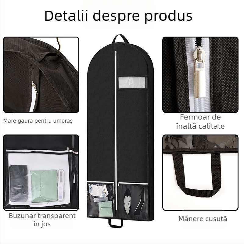 Sac pentru haine din material nețesut, cu două buzunare – respirabil, protecție împotriva prafului și umezelii, pentru călătorii și acasă