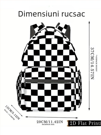 Rucsac școlar unisex – Capacitate mare, imprimeu în carouri, poliester, curele de umăr curbate, design prietenos cu depozitarea (Poliester, Imprimeu în carouri, Capacitate mare, Curele curbate, Design prietenos cu depozitarea)