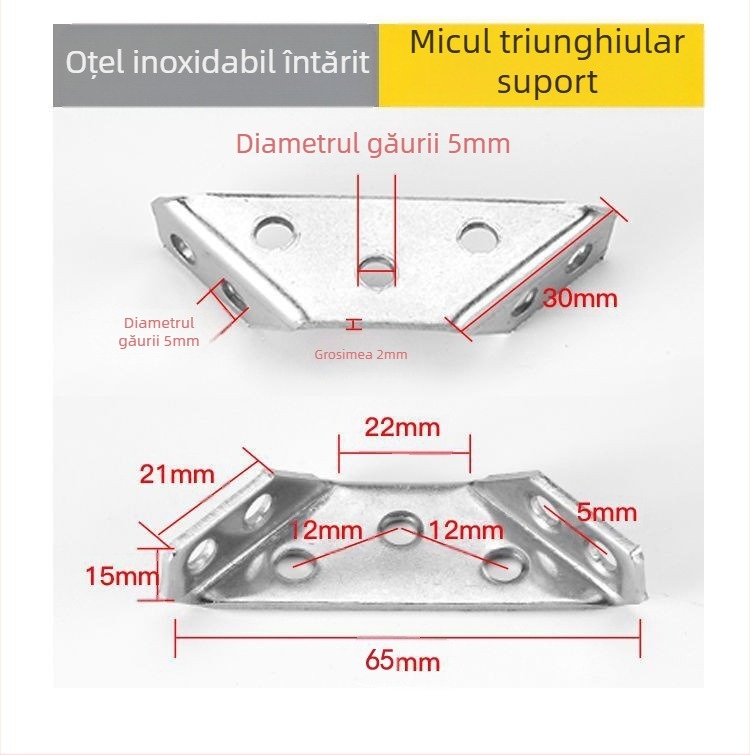 Suport colț din oțel inoxidabil pentru mobilier, trei fețe la 90°, model 020, pentru mobilier și rafturi, stil modern minimalist