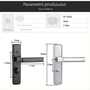 Încuietoare de ușă pentru baie fără cheie cu mâner — din fier, stil modern minimalist