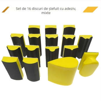 Set discuri pentru șlefuire manuală pentru lemn, 16 buc., canelură curbată, PU spumă, suport pentru mână
