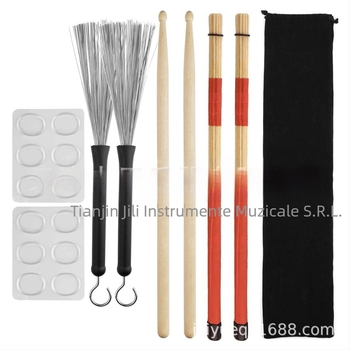 Set de perii pentru tobă cu bețe din arțar (19 seturi), husă velur și pad de atenuare