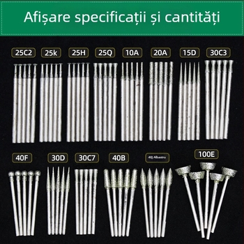 Set de unelte pentru sculptură în jad cu capete diamantate | Brand Ming Hao; Model: Carving needle suit; Material: Diamant; Domeniu: Sculptură jad