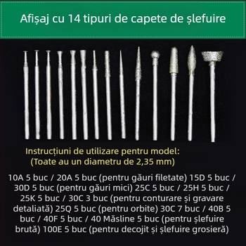 Set de unelte pentru sculptură în jad cu capete diamantate | Brand Ming Hao; Model: Carving needle suit; Material: Diamant; Domeniu: Sculptură jad