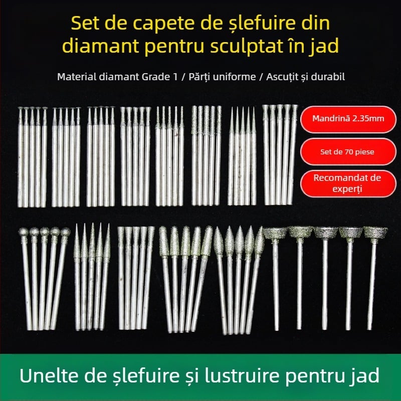 Set de unelte pentru sculptură în jad cu capete diamantate | Brand Ming Hao; Model: Carving needle suit; Material: Diamant; Domeniu: Sculptură jad