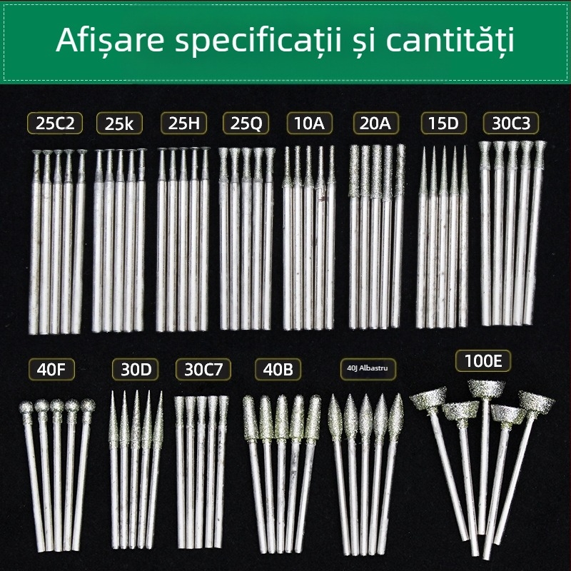 Set de unelte pentru sculptură în jad cu capete diamantate | Brand Ming Hao; Model: Carving needle suit; Material: Diamant; Domeniu: Sculptură jad