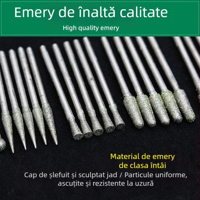 Set de unelte pentru sculptură în jad cu capete diamantate | Brand Ming Hao; Model: Carving needle suit; Material: Diamant; Domeniu: Sculptură jad