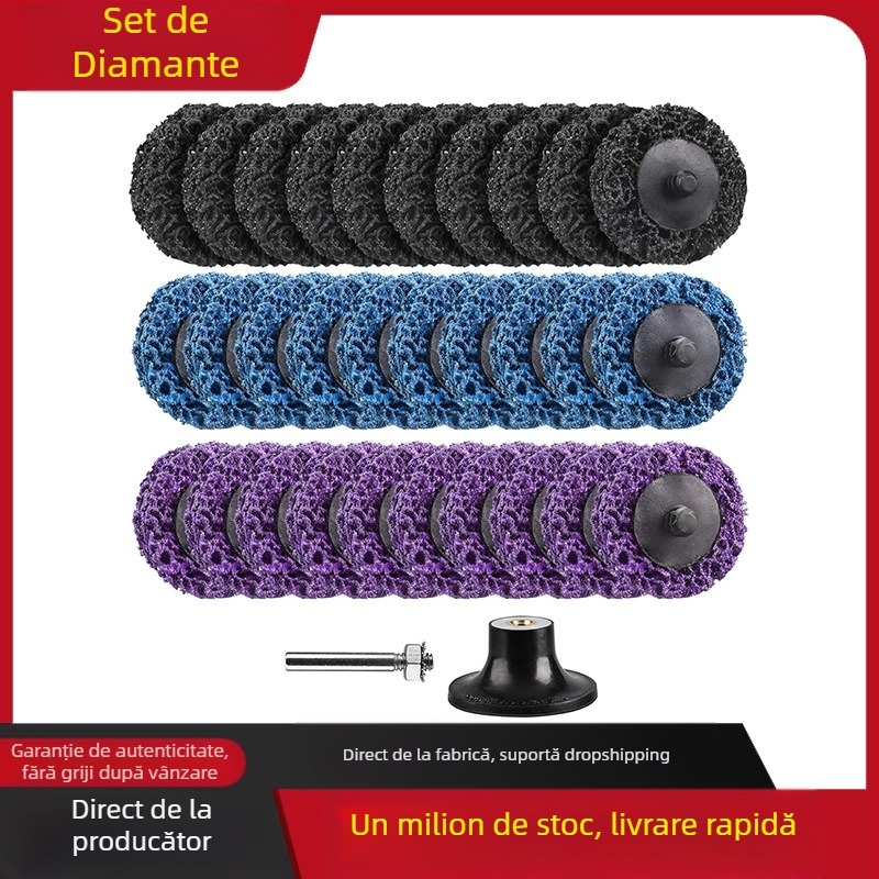 Set discuri pentru șlefuire cu sistem de schimb rapid și tavă dublă; corp din nylon; conexiune TR; abraziv brun corund