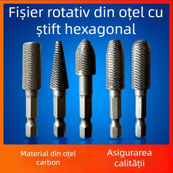 Set de fișiere rotative pentru tâmplă, cu mâner hexagonal, oțel-carbon, Hongtai 00000, 5 bucăți