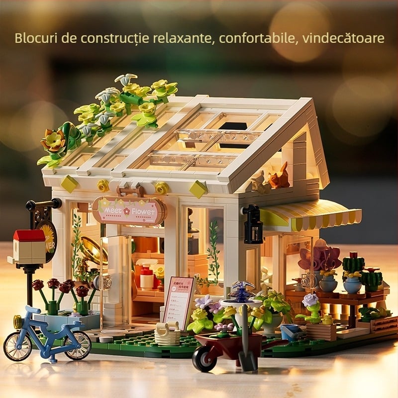 Set blocuri din ABS – design Casă cu Grădină Însorită cu Flori – LEGO Compatibil – 800+ piese