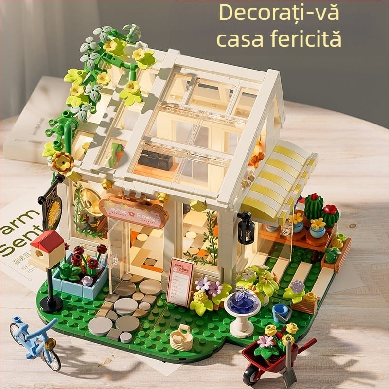 Set blocuri din ABS – design Casă cu Grădină Însorită cu Flori – LEGO Compatibil – 800+ piese