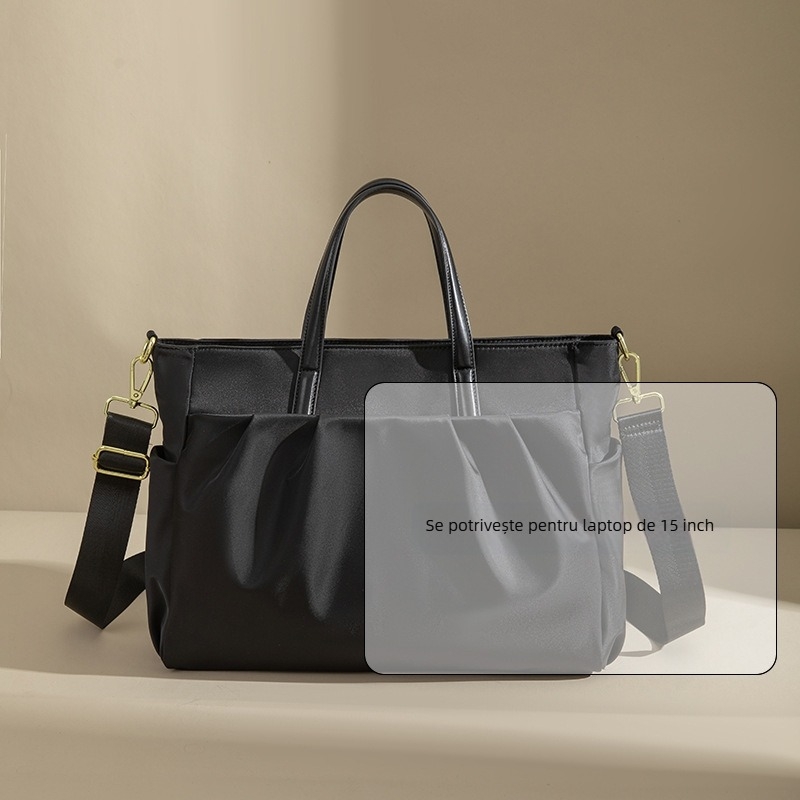 Geantă pentru laptop Qinghe pentru femei, compatibilă cu 14 inch, nailon, culoare solidă, căptușeală din poliester, respirabilă, rezistentă la apă, ultra-ușoară