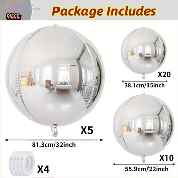 Set de 39 baloane rotunde 4D din folie de aluminiu