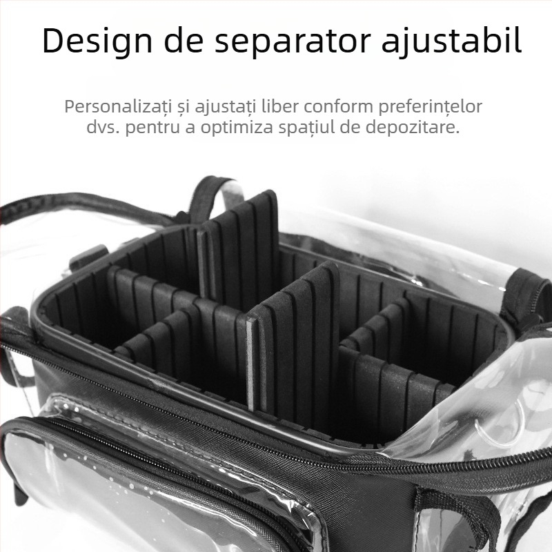 Geantă transparentă pentru cosmetice din PVC, impermeabilă, antibacteriană, cu compartimente ude/uscate