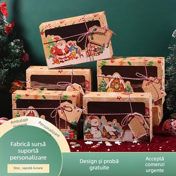 Cutie pentru biscuiți Hongze, pătrată, hârtie kraft, fereastră PVC