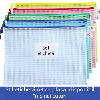 Geantă pentru documente A3 cu capacitate mare, din PVC transparent, fermoar, impermeabil, model cu grilă