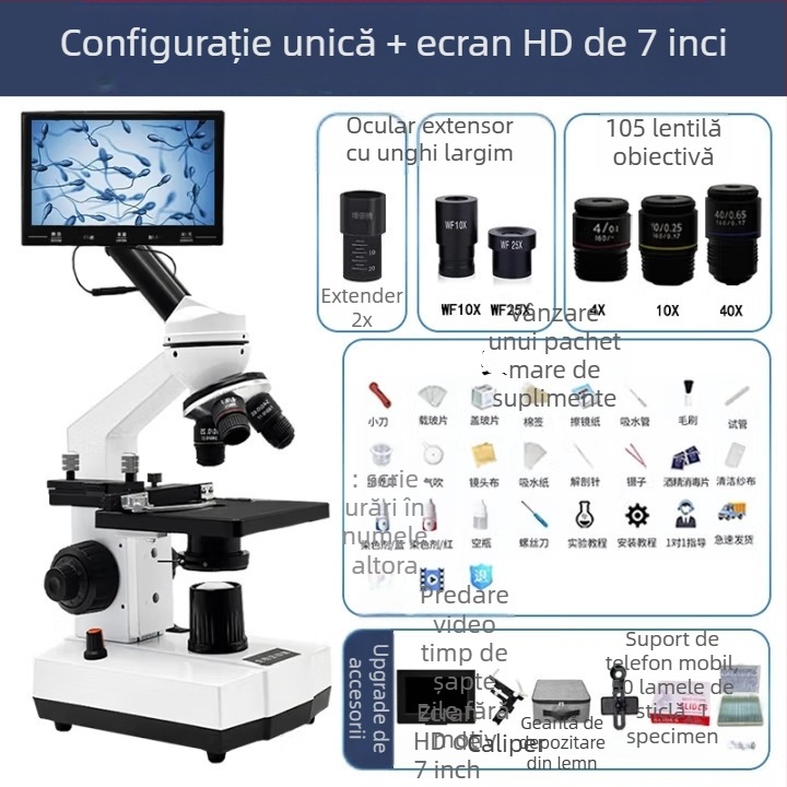 Microscop veterinar HD pentru analiza spermei și detectarea agenților patogeneni la câini, porci și pești (nivel de laborator)