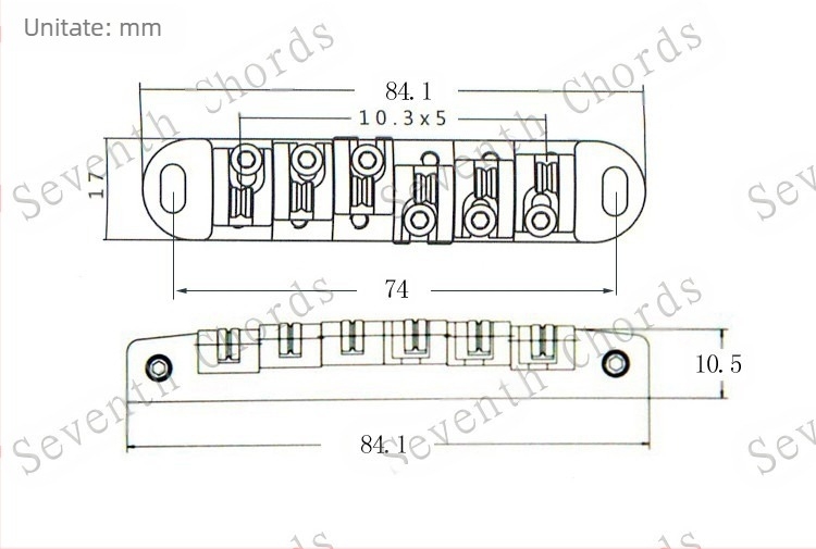 Pod pentru chitară electrică cu role de bile, placă pentru corzi și șuruburi mari de strângere; material: aliaj fier-zinc