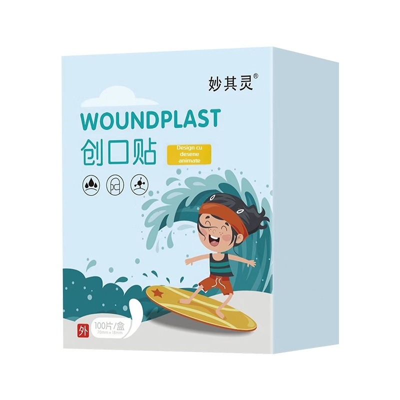 Plasture adeziv cu desene animate, impermeabil pentru copii, de unică folosință, material PE moale, 100 buc./cutie, marca Miaoqiling