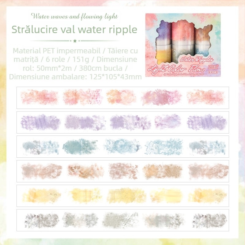 Set de bandă PET pentru acuarelă – transparent, impermeabil, stil pastoral, autocolant și imprimare