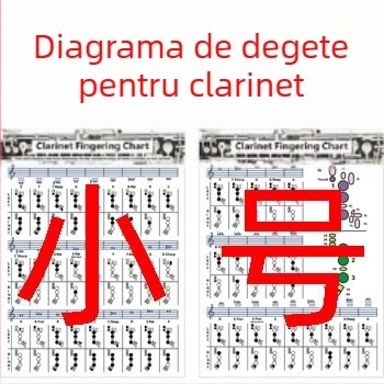 Diagramă de fingering pentru clarinet, model Clarinet Chart, material hârtie acoperită, ambalaj pungă din plastic, marcă Chuan mei