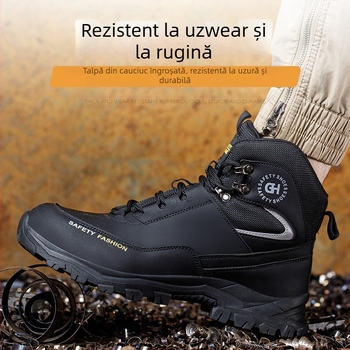 Ghete de protecție pentru șantier – antișoc și anti-perforație, înalt, piele microfibră, vârf din oțel