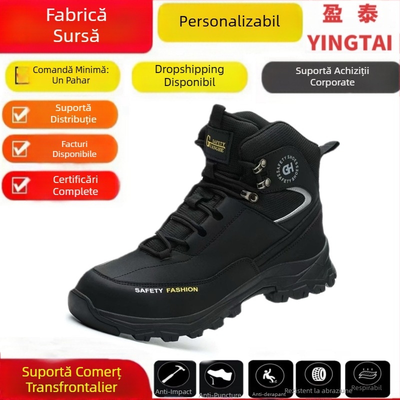 Ghete de protecție pentru șantier – antișoc și anti-perforație, înalt, piele microfibră, vârf din oțel