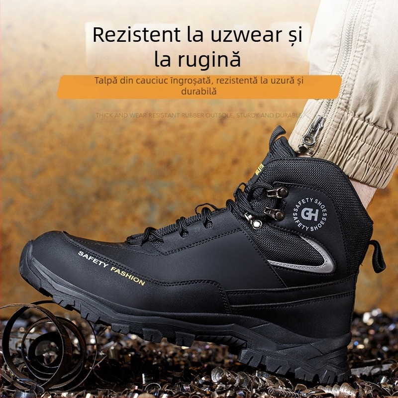 Ghete de protecție pentru șantier – antișoc și anti-perforație, înalt, piele microfibră, vârf din oțel
