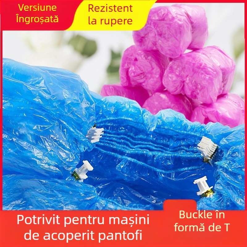 Mașină pentru acoperirea pantofilor, acționată prin pedală, pentru huse de unică folosință din PE rezistente la apă, cu cataramă în formă de T, destinată spațiilor interioare fără praf