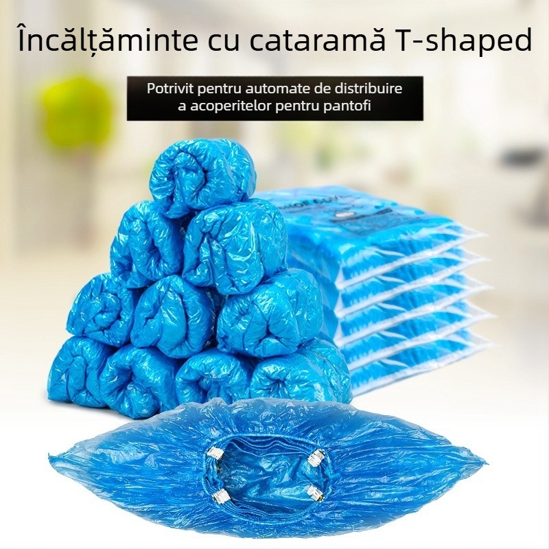 Mașină pentru acoperirea pantofilor, acționată prin pedală, pentru huse de unică folosință din PE rezistente la apă, cu cataramă în formă de T, destinată spațiilor interioare fără praf