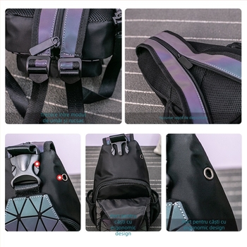 Geantă de piept pentru bărbați (Stil stradal, Model geometric, Piele PU, Respirabil, Noctilucent)
